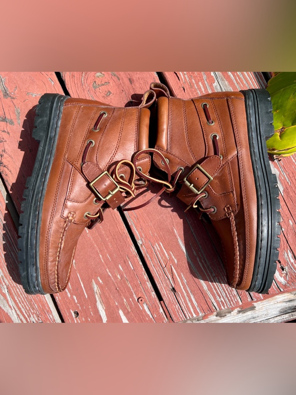 VTG Polo Sport Ralph Lauren WT2142 Boots Brown Leather Strap Buckle Women’s 9